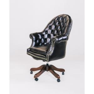 Chesterfield Drehstuhl "Executive Chair" in Old English Smoke Anilinleder
