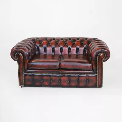 Chesterfield Ledersofa "London Classic" 2-Sitzer in Birch Antique Rust