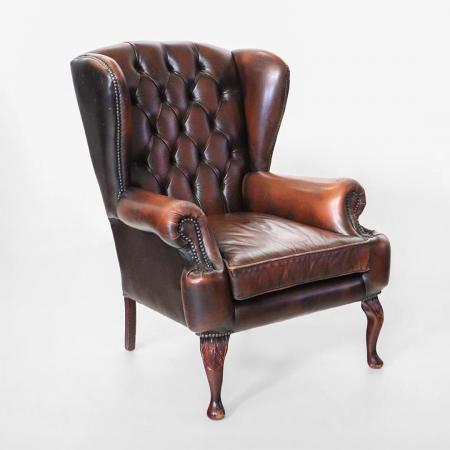 Chesterfield Ohrensessel, Echtleder, handgefertigt