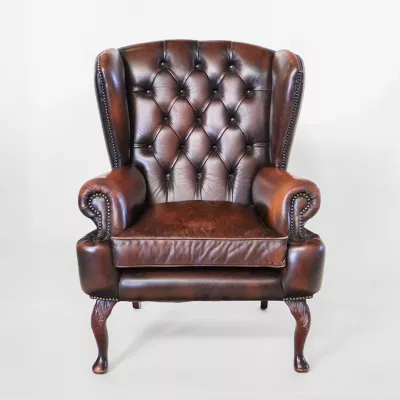 Chesterfield Ohrensessel, Echtleder, handgefertigt