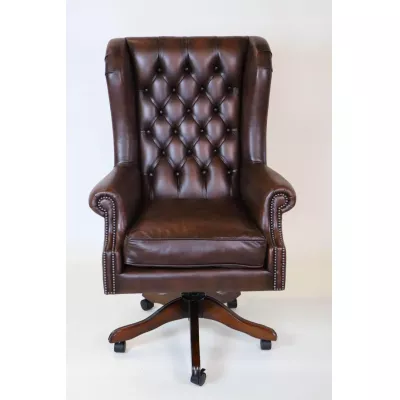 Chesterfield Drehstuhl Roll Arm in Birch Antique Brown - Sofort Lieferbar