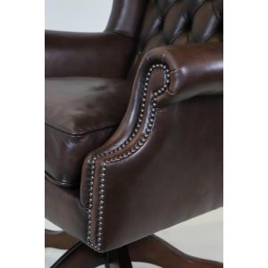 Chesterfield Drehstuhl Roll Arm in Birch Antique Brown - Sofort Lieferbar