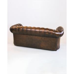 "Cambridge" Chesterfield Sofa, 3-Sitzer Ledercouch in Birch Antique Gold