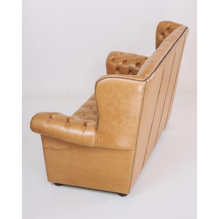 Chesterfield Sofa "Henley" Zweisitzer, Old English Tan, Button Seat, sofort lieferbar