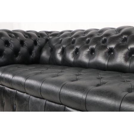 Chesterfield Sofa "London Classic" mit Buttonseat, 3 Sitzer, schwarz, sofort lieferbar