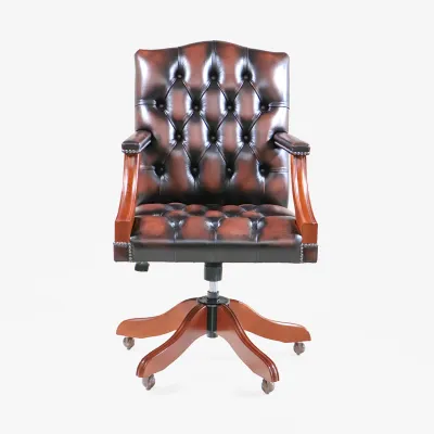 Chesterfield Bürostuhl aus rot-braunem Rindsleder – Birch Antique Tan