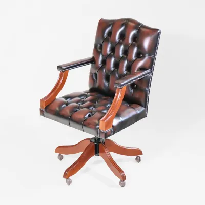 Chesterfield Bürostuhl aus rot-braunem Rindsleder – Birch Antique Tan