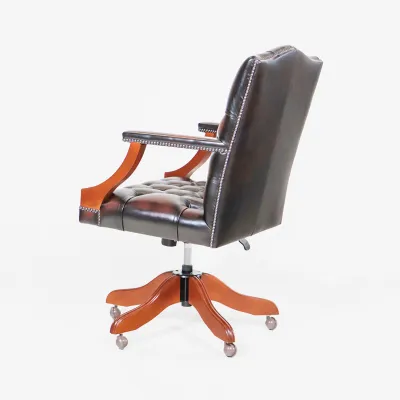 Chesterfield Bürostuhl aus rot-braunem Rindsleder – Birch Antique Tan