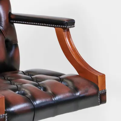 Chesterfield Bürostuhl aus rot-braunem Rindsleder – Birch Antique Tan