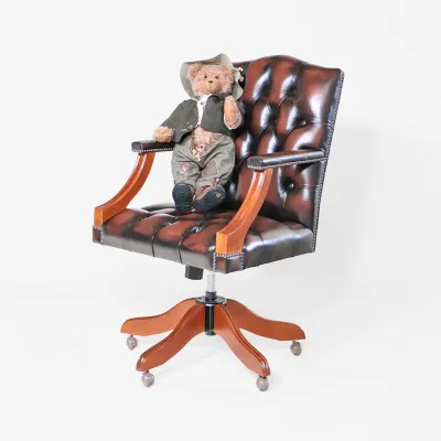 Chesterfield Bürostuhl aus rot-braunem Rindsleder – Birch Antique Tan