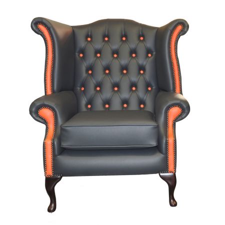 Chesterfield Scroll Wing Harlekin Sessel Ohrensessel