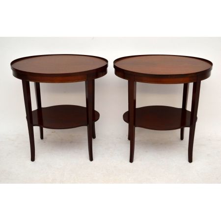 Paar ovale Beistelltische antik Mahagoni