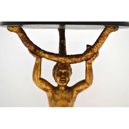 Ein Paar antiker „Gilt Cherub“ Beistelltische-Ebonized Tops
