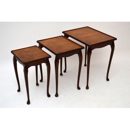 Antiker Queen Anne Style Nussbaum Nest 3er Tisch Set