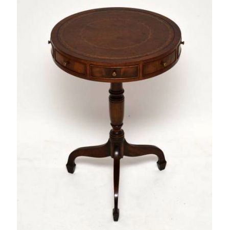 Antiker Mahagoni Regency Leder Drum-Table