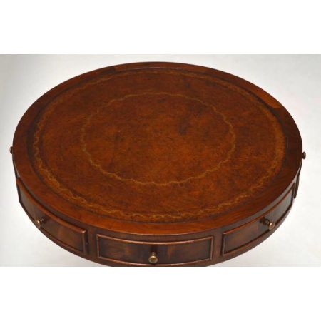 Antiker Mahagoni Regency Leder Drum-Table