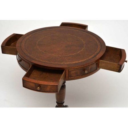 Antiker Mahagoni Regency Leder Drum-Table