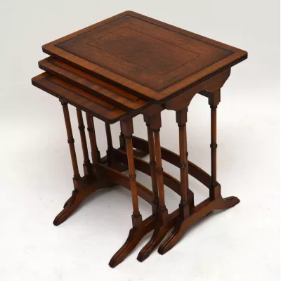Antique Georgian Style Mahogany & Leather Nest of Tables