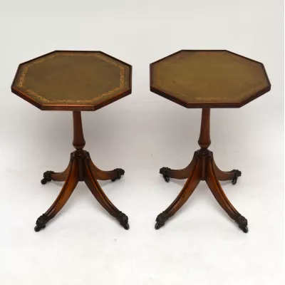 Pair of Antique Mahogany & Leather Wine Tables