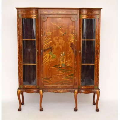 Antike exotische Chinoiserie Vitrine Mahagoni 