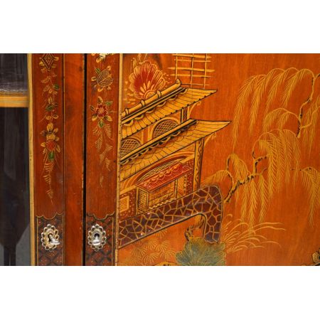 Antike exotische Chinoiserie Vitrine Mahagoni 