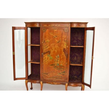 Antike exotische Chinoiserie Vitrine Mahagoni 