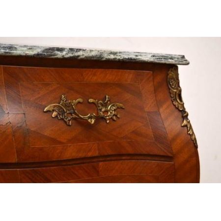 Antiike  French Inlaid Marble Top "Bombe Kommode"