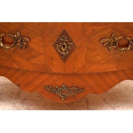 Antiike  French Inlaid Marble Top "Bombe Kommode"