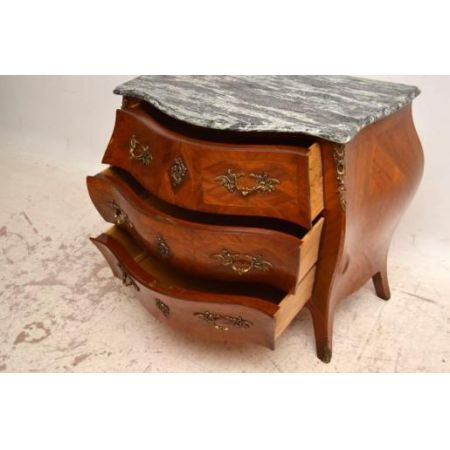 Antiike  French Inlaid Marble Top "Bombe Kommode"