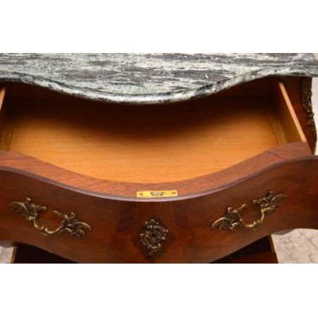 Antiike  French Inlaid Marble Top "Bombe Kommode"