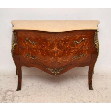 Antikes  French Style Inlaid Marble Top Marmorplatte "  Bombe Chest" 