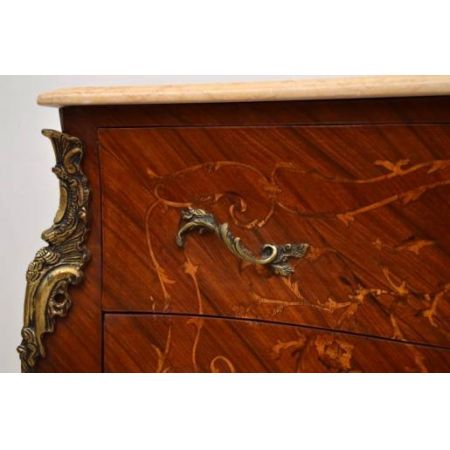 Antikes  French Style Inlaid Marble Top Marmorplatte "  Bombe Chest" 
