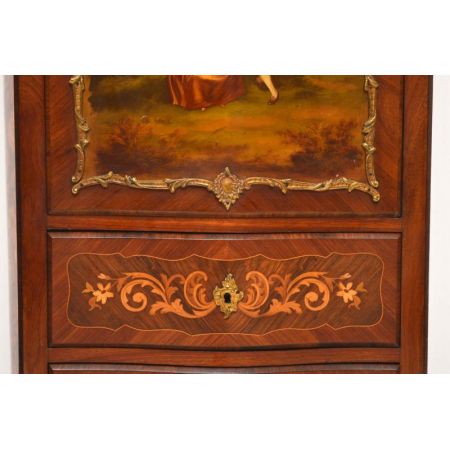 Antiker französischer Intarsien Palisander Marmor Top Kabinett