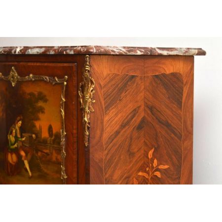 Antiker französischer Intarsien Palisander Marmor Top Kabinett