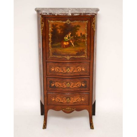 Antiker französischer Intarsien Palisander Marmor Top Kabinett