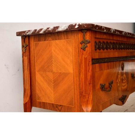 Antike schwedische Intarsien Kommode mit Marmor Oberfläche