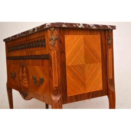 Antike schwedische Intarsien Kommode mit Marmor Oberfläche