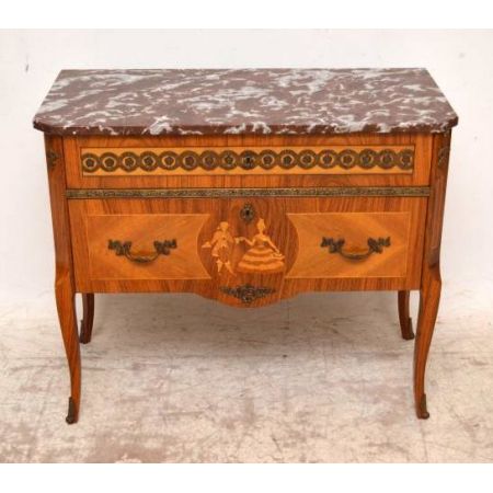 Antike schwedische Intarsien Kommode mit Marmor Oberfläche