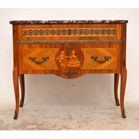 Antike schwedische Intarsien Kommode mit Marmor Oberfläche