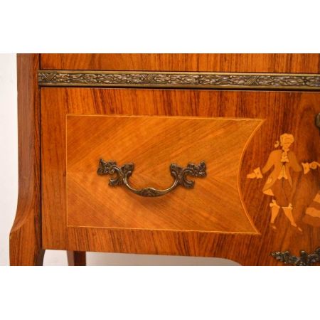 Antike schwedische Intarsien Kommode mit Marmor Oberfläche