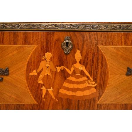 Antike schwedische Intarsien Kommode mit Marmor Oberfläche