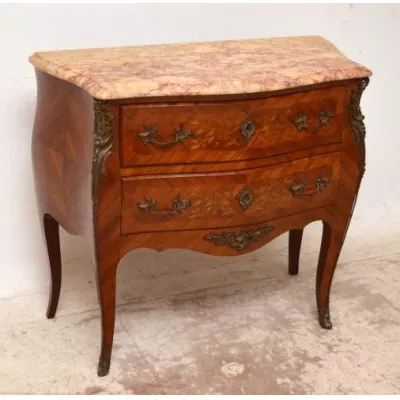  Antique Französisch Kommode mit Marketerie, Marmoroberfläche und Vergoldung