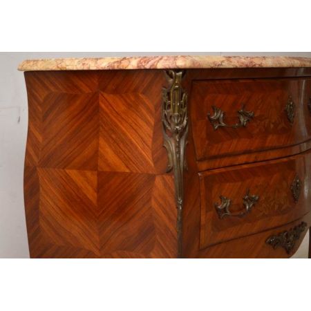  Antique Französisch Kommode mit Marketerie, Marmoroberfläche und Vergoldung