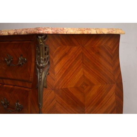  Antique Französisch Kommode mit Marketerie, Marmoroberfläche und Vergoldung