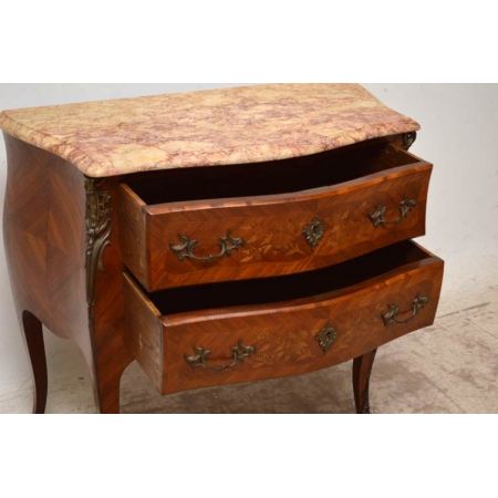  Antique Französisch Kommode mit Marketerie, Marmoroberfläche und Vergoldung