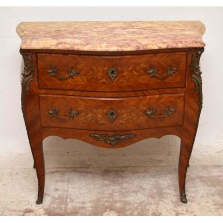 Antique Französisch Kommode mit Marketerie, Marmoroberfläche und Vergoldung