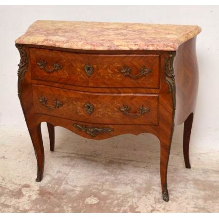  Antique Französisch Kommode mit Marketerie, Marmoroberfläche und Vergoldung