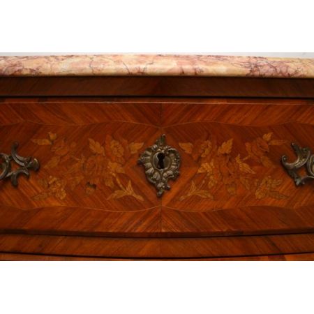  Antique Französisch Kommode mit Marketerie, Marmoroberfläche und Vergoldung