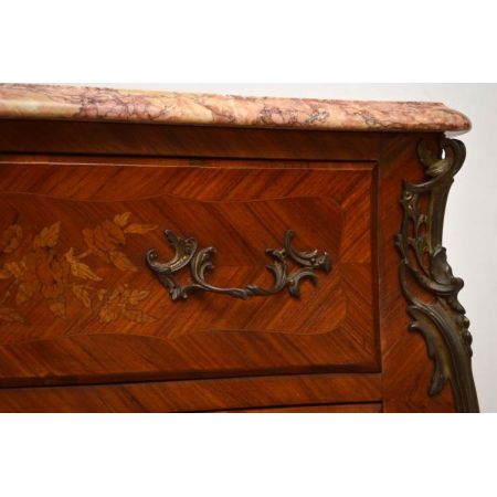  Antique Französisch Kommode mit Marketerie, Marmoroberfläche und Vergoldung