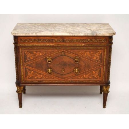 Antike französische Marmor-Nussbaum- Kommode